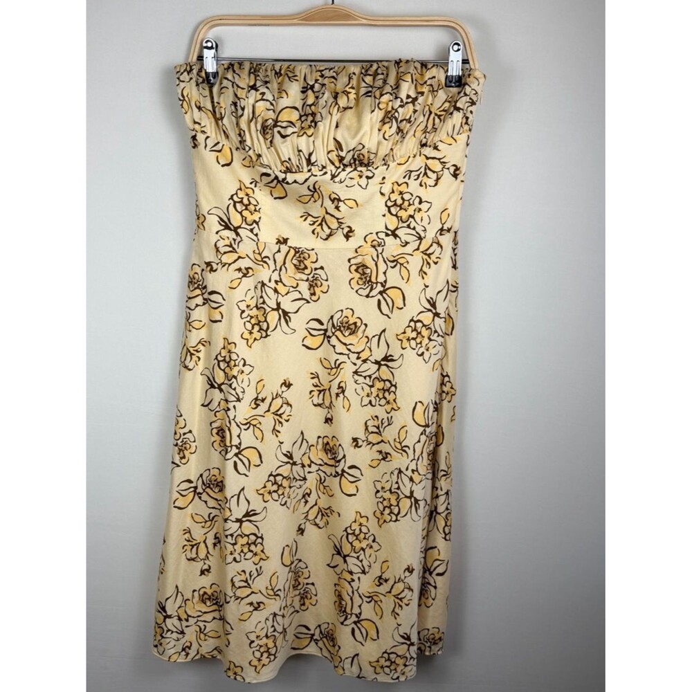 Ann Taylor LOFT Dress 8 Strapless Yellow Floral Fit Flare Boning Lined